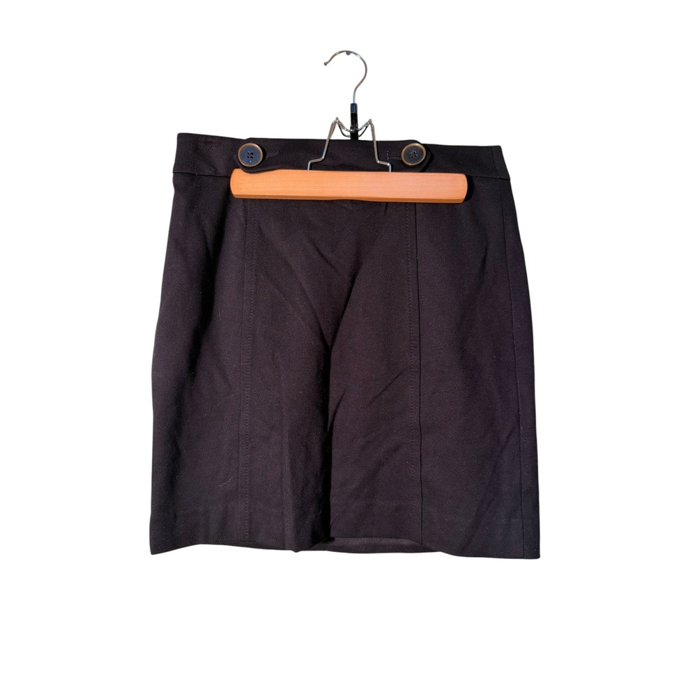 Loft Womens Sz 0 Petite Mini Pencil Skirt Black Button Details at Waist Zip Back
